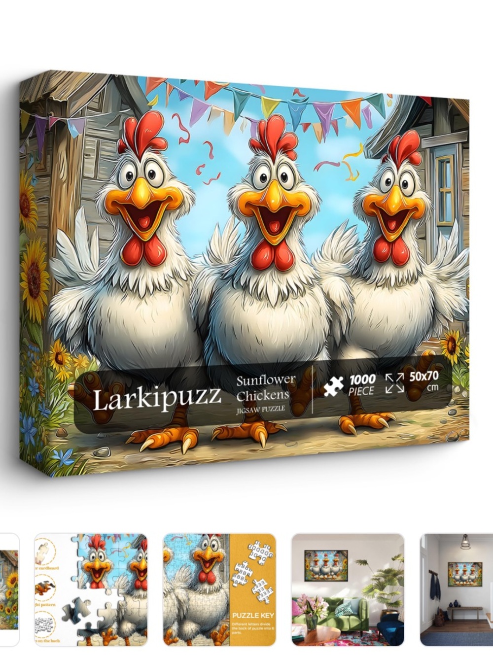 NIB Larkipuzz “Sunflower Chickens” 1000 Pc Jigsaw Puzzle Sealed